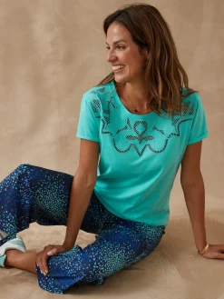 Femme Daxon Tee-shirt coton à broderies ajourées