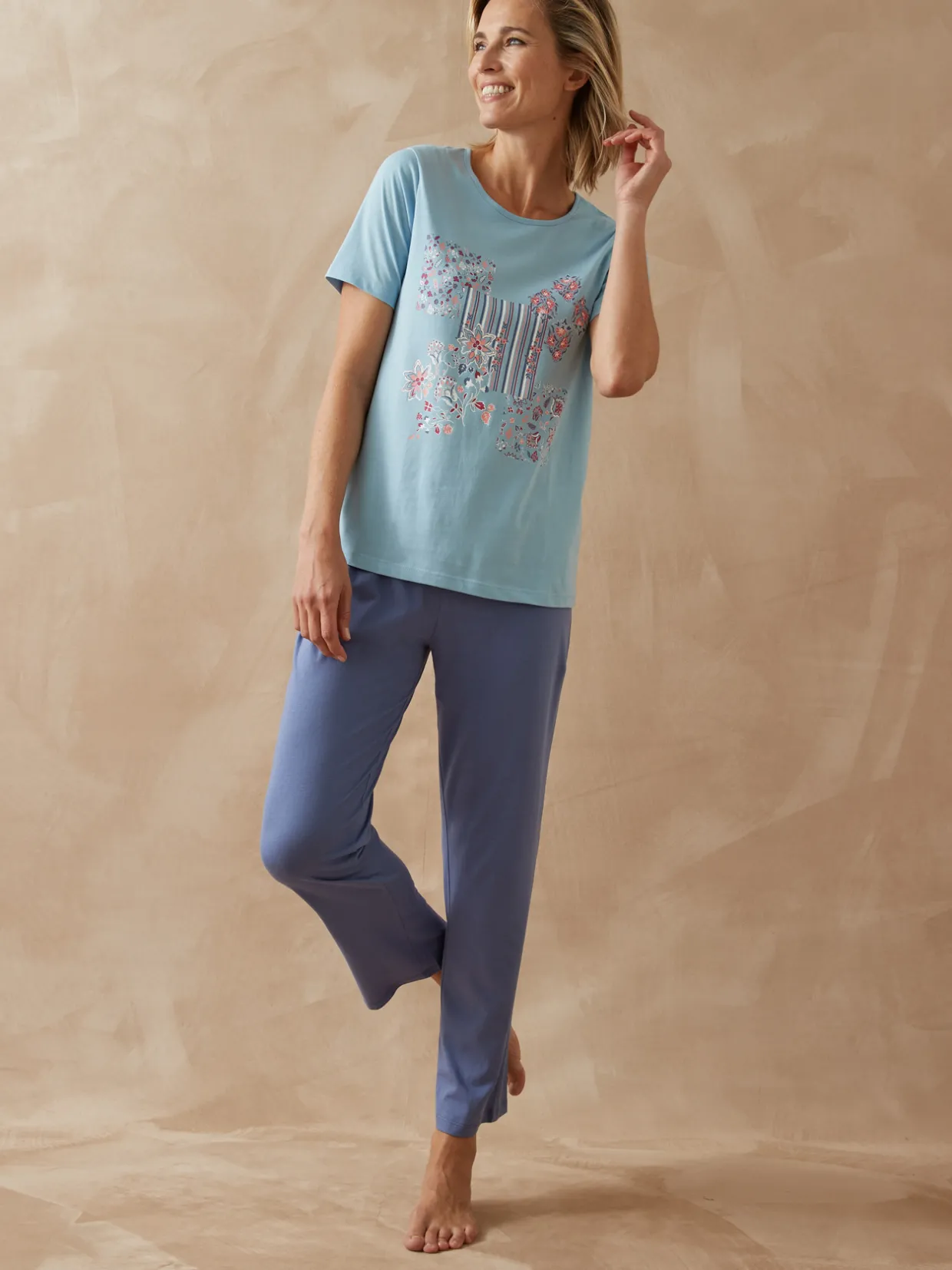 Daxon Tee-shirt de pyjama manches courtes