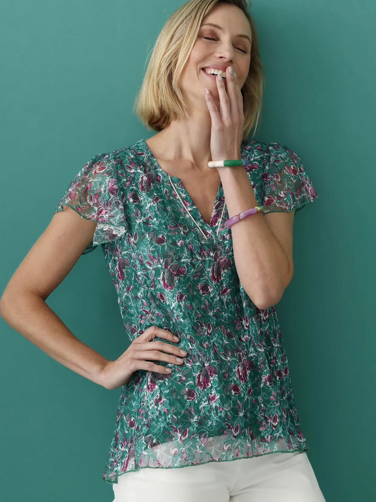 Femme Daxon Tee-shirt en maille dentelle