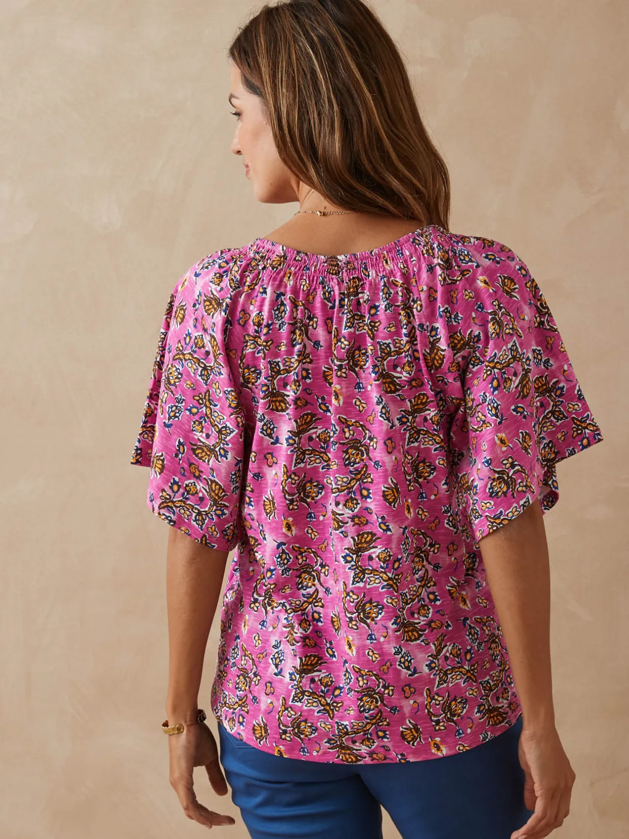 Femme Daxon Tee-shirt encolure V avec smocks