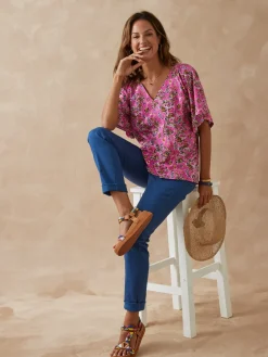 Femme Daxon Tee-shirt encolure V avec smocks