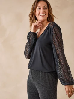 Femme Daxon Tee-shirt fantaisie avec dentelle