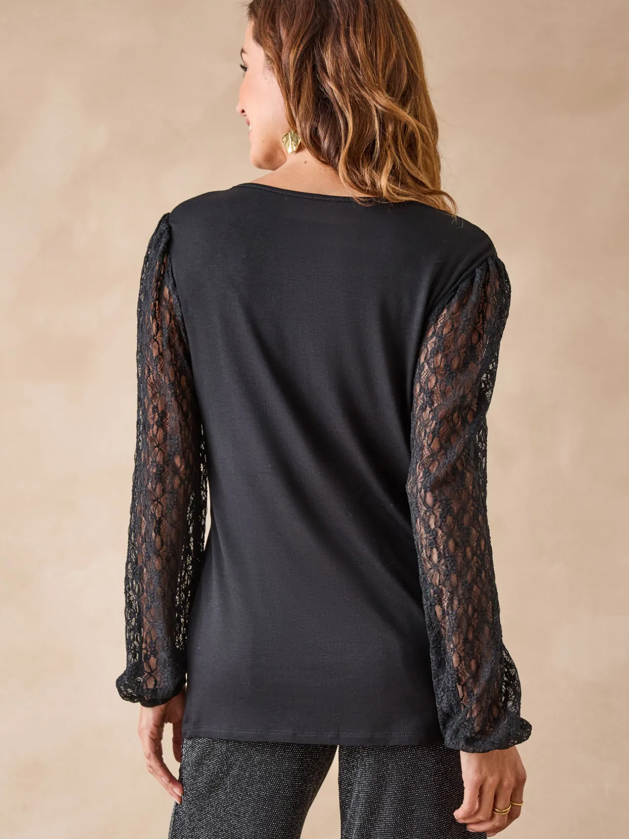 Femme Daxon Tee-shirt fantaisie avec dentelle