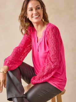 Femme Daxon Tee-shirt fantaisie avec dentelle