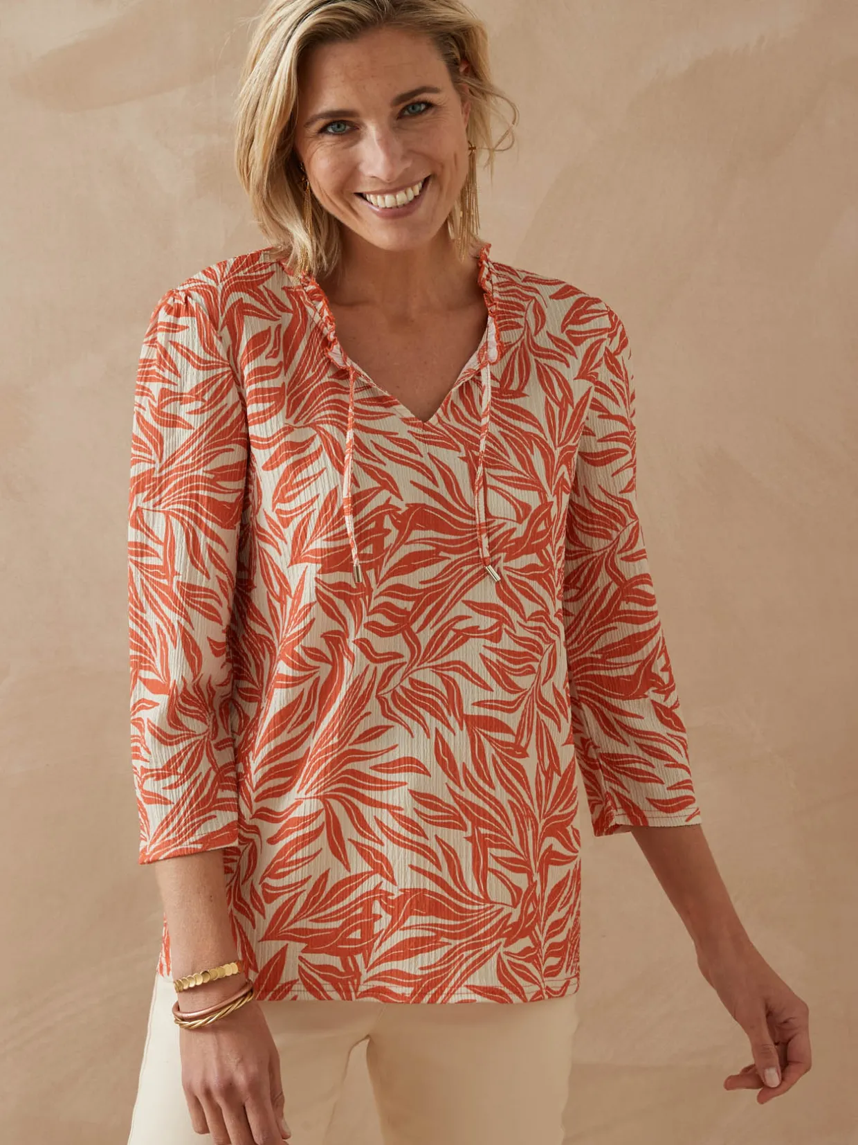 Femme Daxon Tee-shirt maille gaufrée col volanté