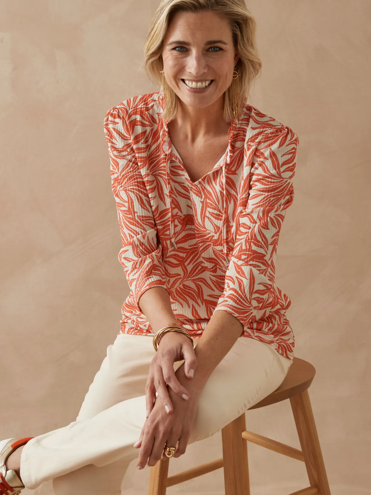 Femme Daxon Tee-shirt maille gaufrée col volanté