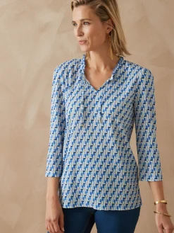 Femme Daxon Tee-shirt maille gaufrée col volanté