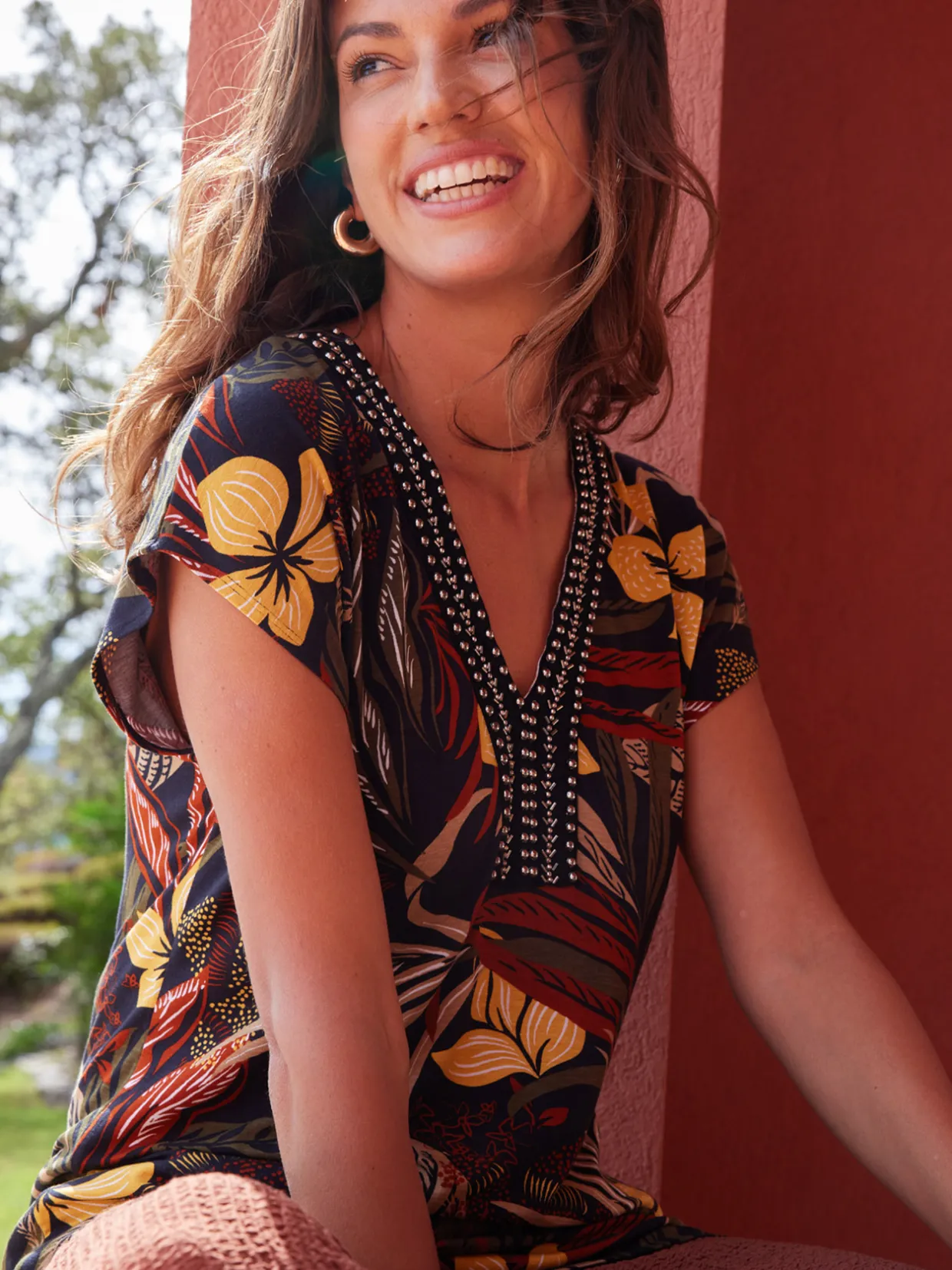 Femme Daxon Tee-shirt perles fantaisie maille fluide