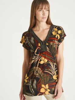 Femme Daxon Tee-shirt perles fantaisie maille fluide