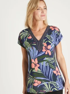 Femme Daxon Tee-shirt perles fantaisie maille fluide