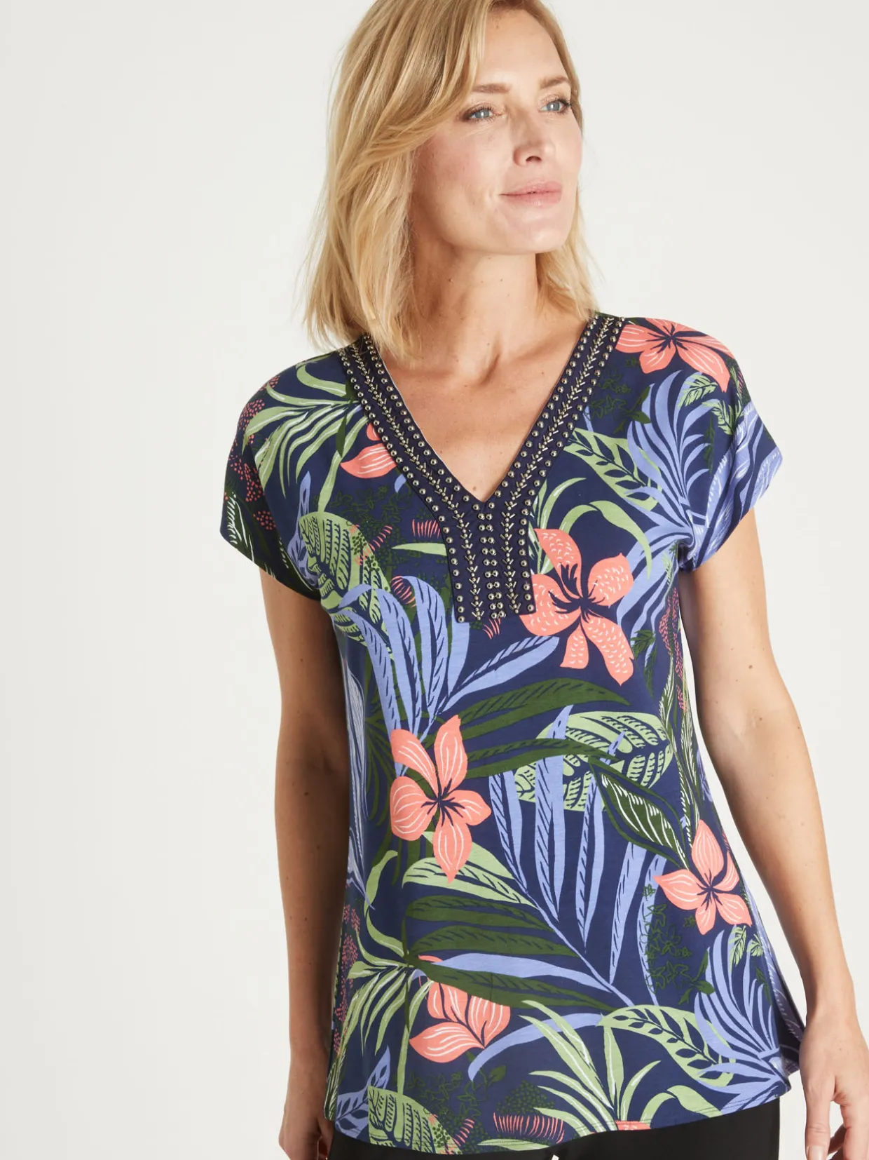 Femme Daxon Tee-shirt perles fantaisie maille fluide