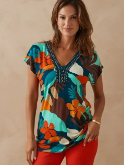 Femme Daxon Tee-shirt perles fantaisie maille fluide