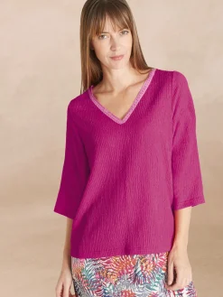 Femme Daxon Tee-shirt V galon fantaisie